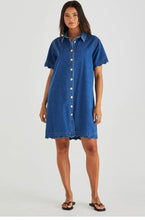 Load image into Gallery viewer, Vale Scalloped Denim Dress

