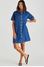 Load image into Gallery viewer, Vale Scalloped Denim Dress
